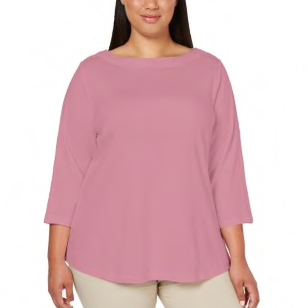 Karen Scott Plus Rose Cotton Scoop Neck Top Size 1X